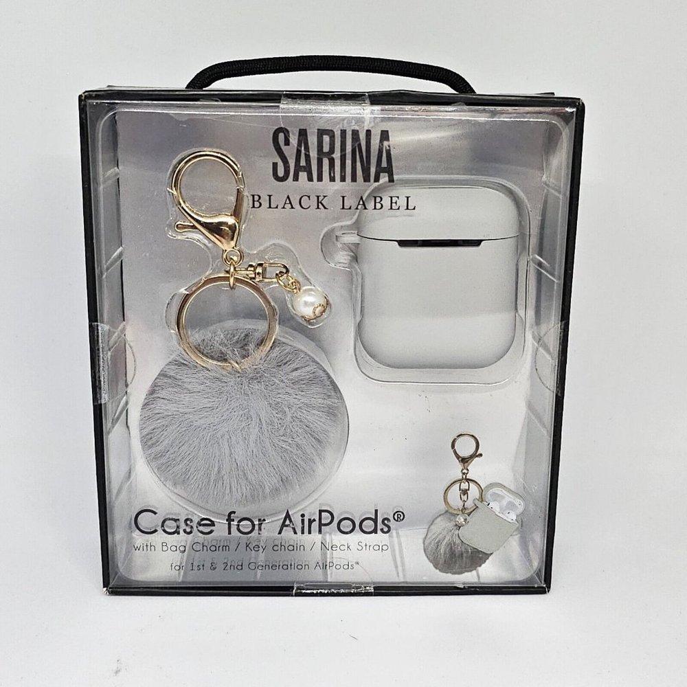 Sarina Carrying Case for Air Pods w. Bag Charm/Key Chain  Neck Strap New Gray